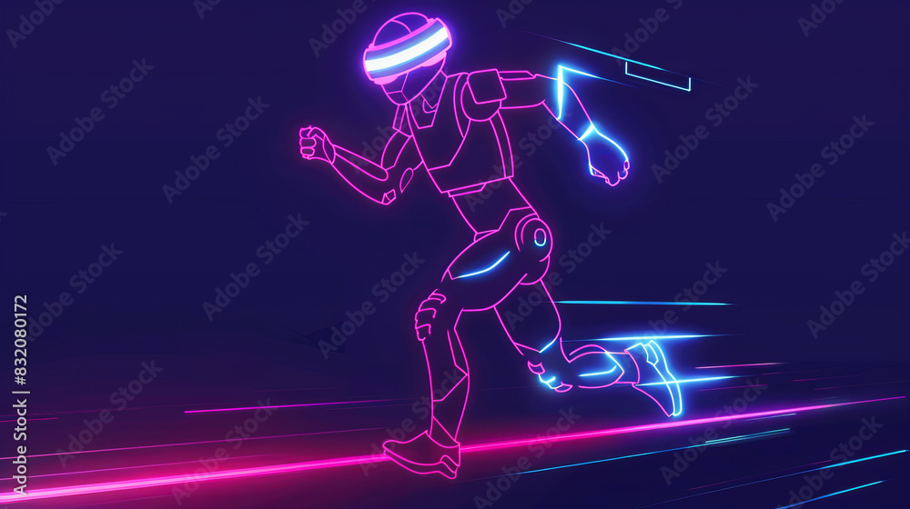 Futuristic neon VR runner in virtual reality concept art Futuristic neon VR runner in virtual reality concept art