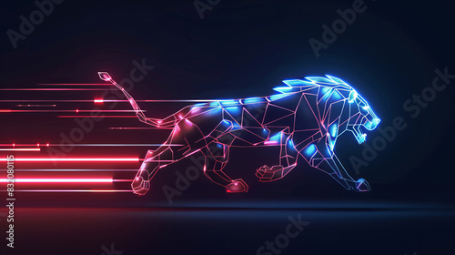 Futuristic neon robotic lion running with high speed effect