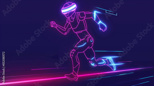 Futuristic neon VR runner in virtual reality concept art