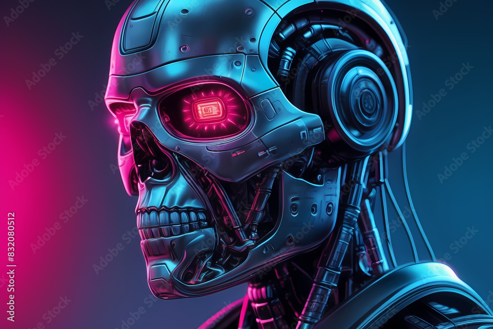 Fototapeta premium Sentinel: Futuristic AI Robotic Soldier Head