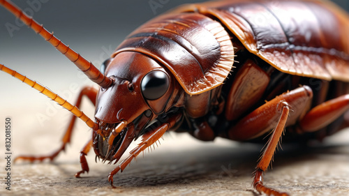 Close-up of a mutated cockroach with strange appendages and unnatural colors, a disturbing sight that induces discomfort, Generative AI photo
