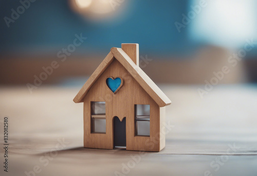 Home sweet home house wood with heart shape on wooden and blue background copy space © ArtisticLens