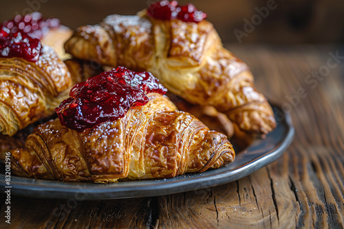 a plate of croissants with jam