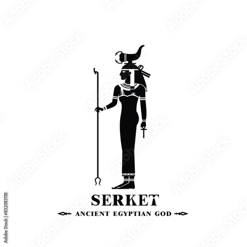 Ancient egyptian god serket silhouette, middle east god Logo