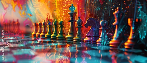 Geopolitical concept with chess pieces on a global map, digital oil painting, warm tones, realistic detail, thoughtprovoking photo