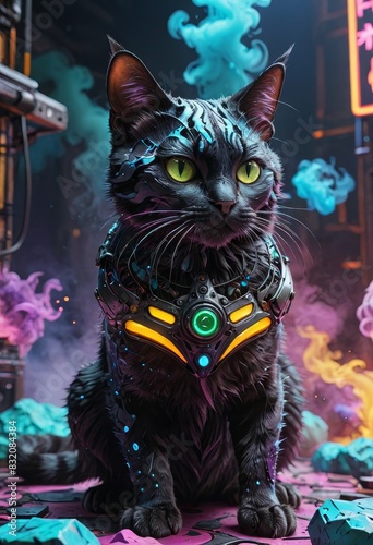 Cybernetic Cat in a Futuristic World