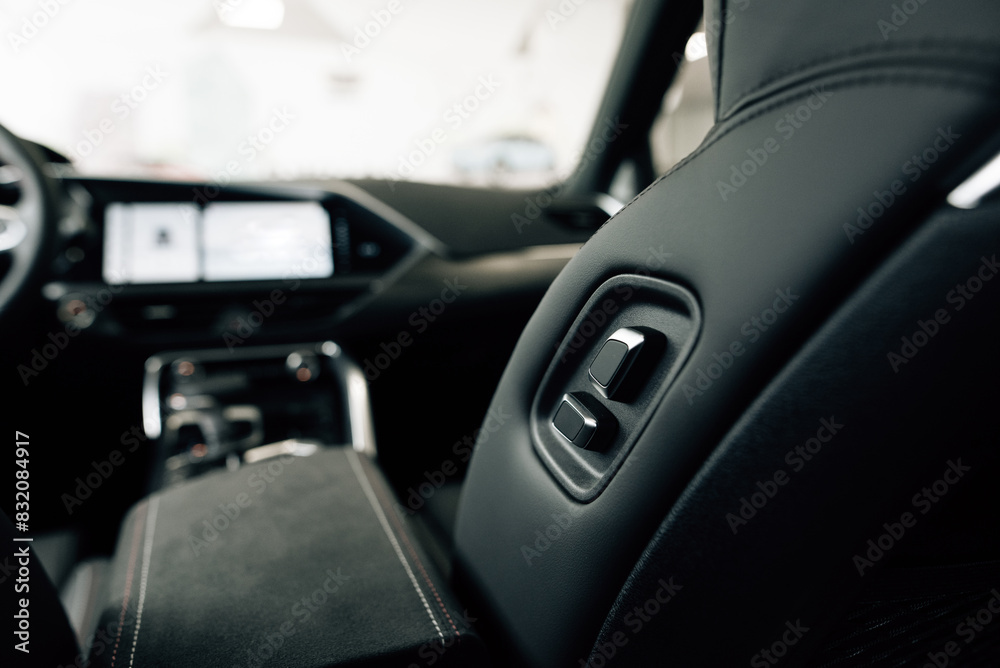 Luxury car seats. Adjustment buttons for the electric seat. Luxury car seats. Adjustment buttons for the electric seat.
