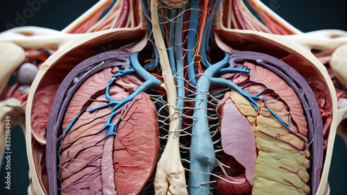 Close-up of a dissected human cadaver, highlighting the intricacies of human physiology and organ systems, Generative AI photo