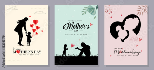 Happy Mother's Day wishes with heart. Vector symbols of love in the shape of a heart for greeting card design.