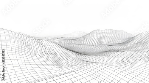 Abstract wireframe landscape with grid lines in 3D perspective © standret