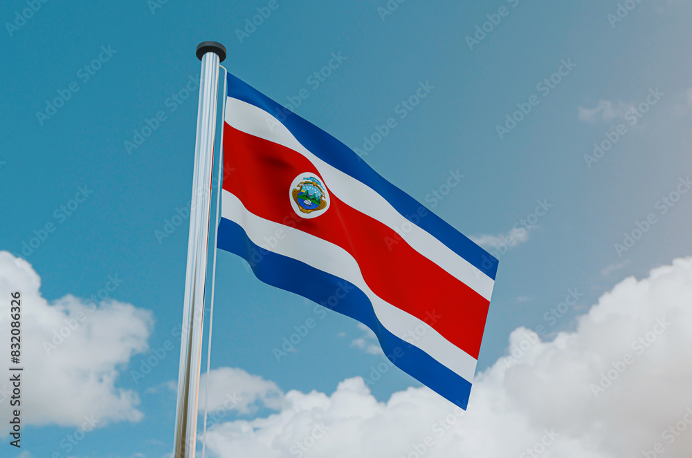 Costa Rica Flag with Sky Background 3d illustration image
