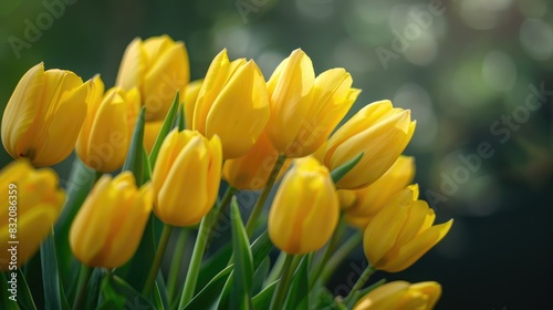 Yellow tulip bouquet as a greeting card backdrop