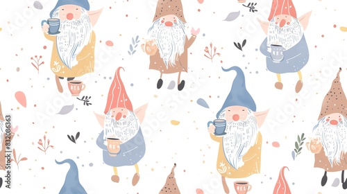 Seamless pattern of hand-drawn pastel-colored leaves and branches, creating a soft and natural design