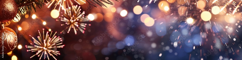 Golden Fireworks Celebration with Bokeh Lights Background Golden Fireworks Celebration with Bokeh Lights Background