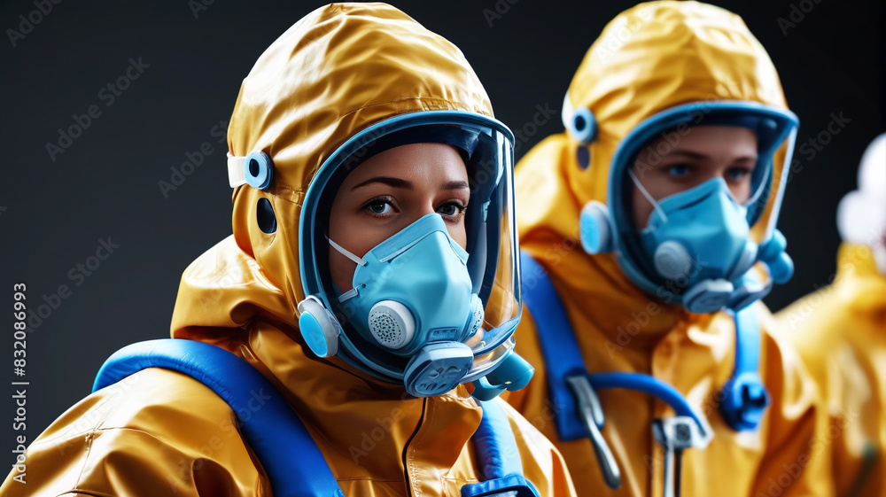High-resolution image of medical personnel in protective suits, working to contain and mitigate the spread of infectious diseases, Generative AI