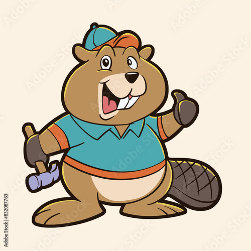 Beaver Mascot Cartoon Hammer