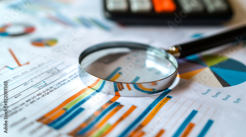 Business audit and financial analysis with reports, graphs, and data strategy.