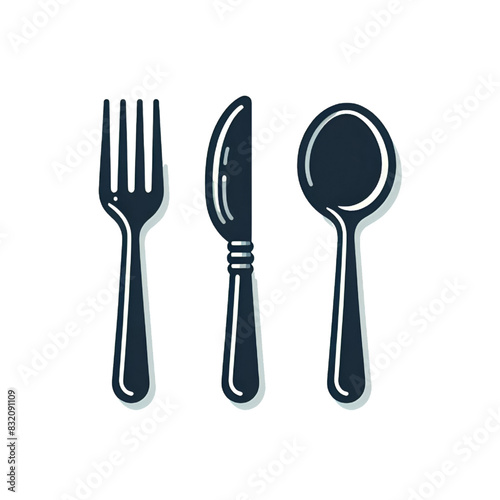 Set of fork  knife  spoon. Logotype menu. Set in flat style. Silhouette of cutlery. Vector illustration isolated on a white background