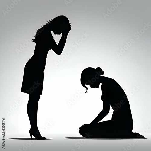 Female victim of sexual assault black silhouette