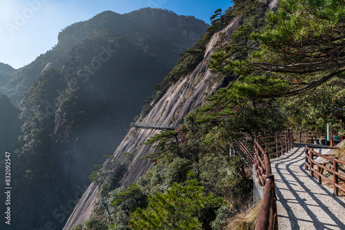 Walkway cut in the granite, The Taoist Sanqing Mountain, UNESCO World Heritage Site, Jiangxi, China photo