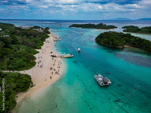 Aerial of Kabira Bay, Ishigaki, Yaeyama island group, Japan photo