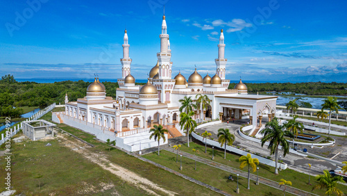 Aerial of Sultan Hassanal Bolkiah Masjid, Cotabato City, Bangsamoro Autonomous Region in Muslim Mindanao, Philippines photo