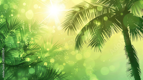 Blurred tropical background with palm trees. Vector illustration.