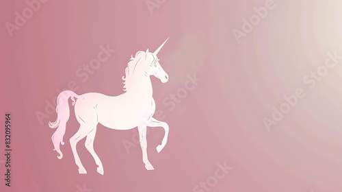 A beautiful unicorn stands on a pink background. The unicorn is in profile and is facing the left of the image.