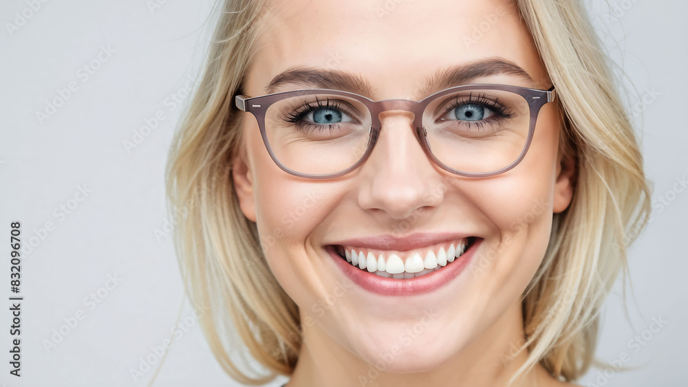 a woman wearing glasses with a smile a woman wearing glasses with a smile
