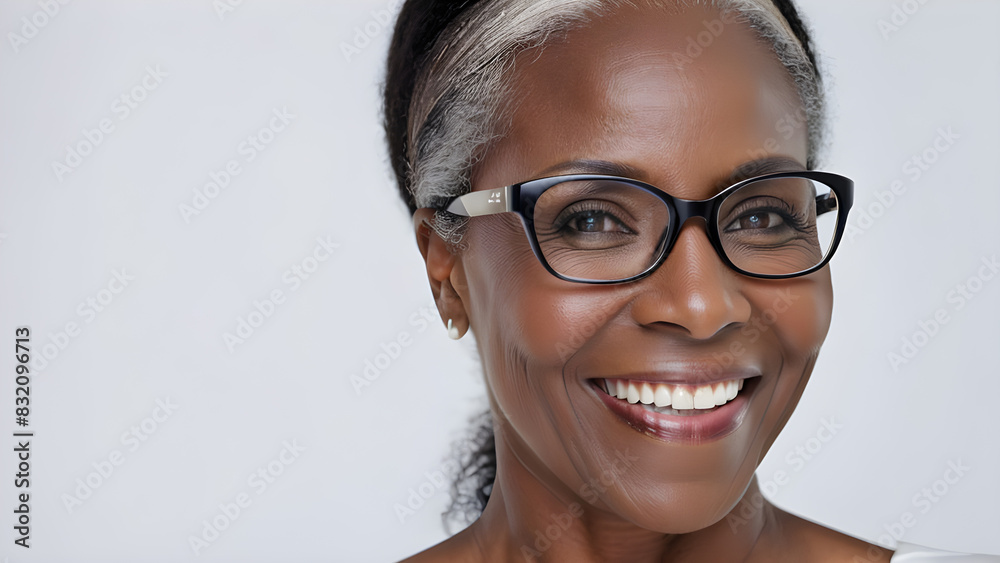 a woman wearing glasses with a white background behind her a woman wearing glasses with a white background behind her