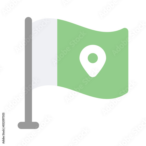 Waving flag with location pin vector of destination in trendy style