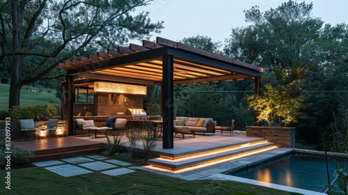 Integrated Lighting with Recessed LED and Strip Lights in Pergola  