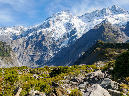 Mountain views from the Hooker Valley Track in Aoraki (Mount Cook) National Park, UNESCO World Heritage Site, Southern Alps, South Island, New Zealand, Pacific photo