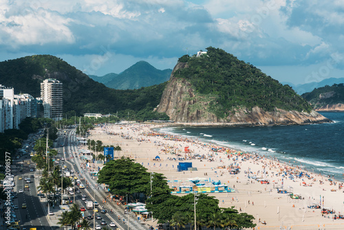 High perspective view of Avenida Atlantica in Copacabana, Rio de Janeiro, Brazil, South America photo