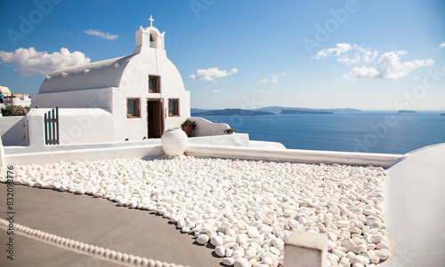 Whitewashed chapel on the beautiful Santorini Island, Cyclades, Greek Islands, Greece