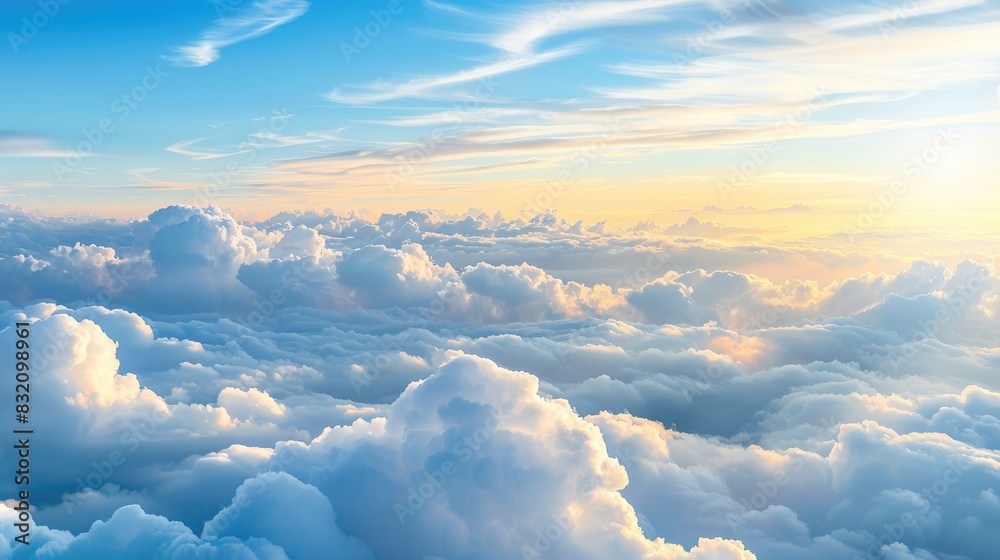 Blue sky with a few clouds Scenic view above the clouds Blue sky with a few clouds Scenic view above the clouds