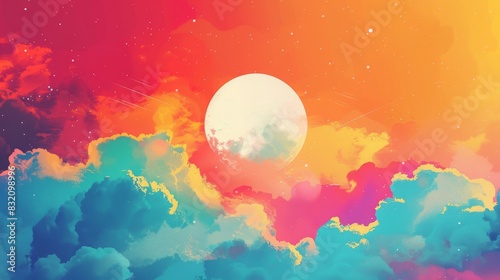 Whimsical Colorful Background with Clouds and Sun  Playful Imagination Scene