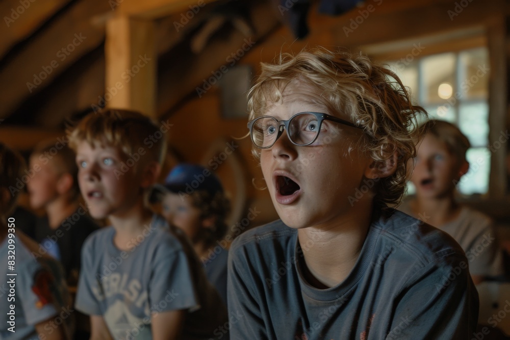Portrait of a boy with glasses and a surprised expression on his face Portrait of a boy with glasses and a surprised expression on his face