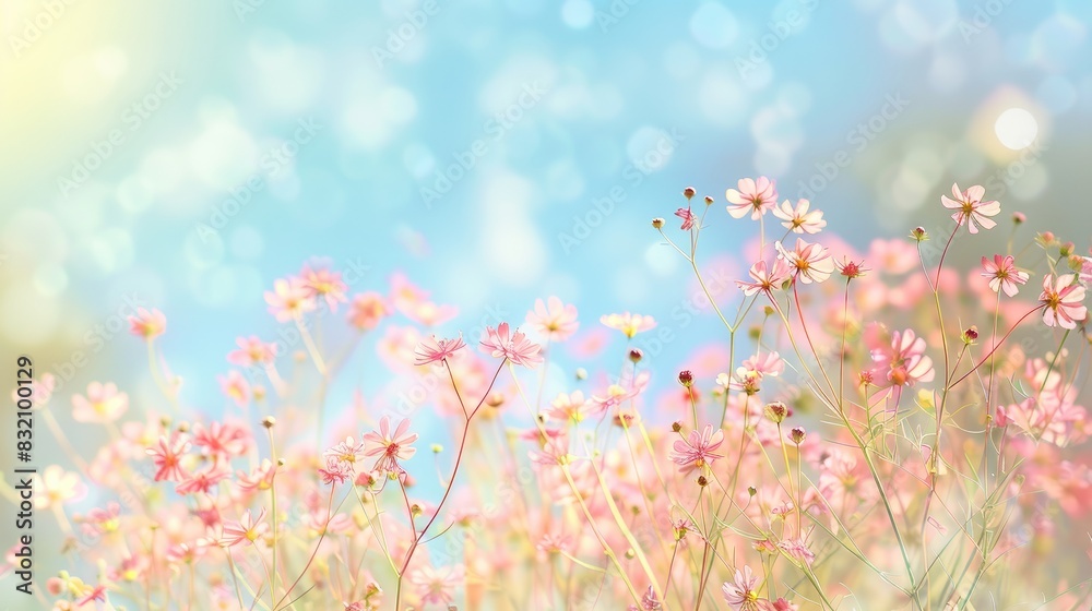 Blurred natural bokeh background with flowers and blue sky Blurred natural bokeh background with flowers and blue sky
