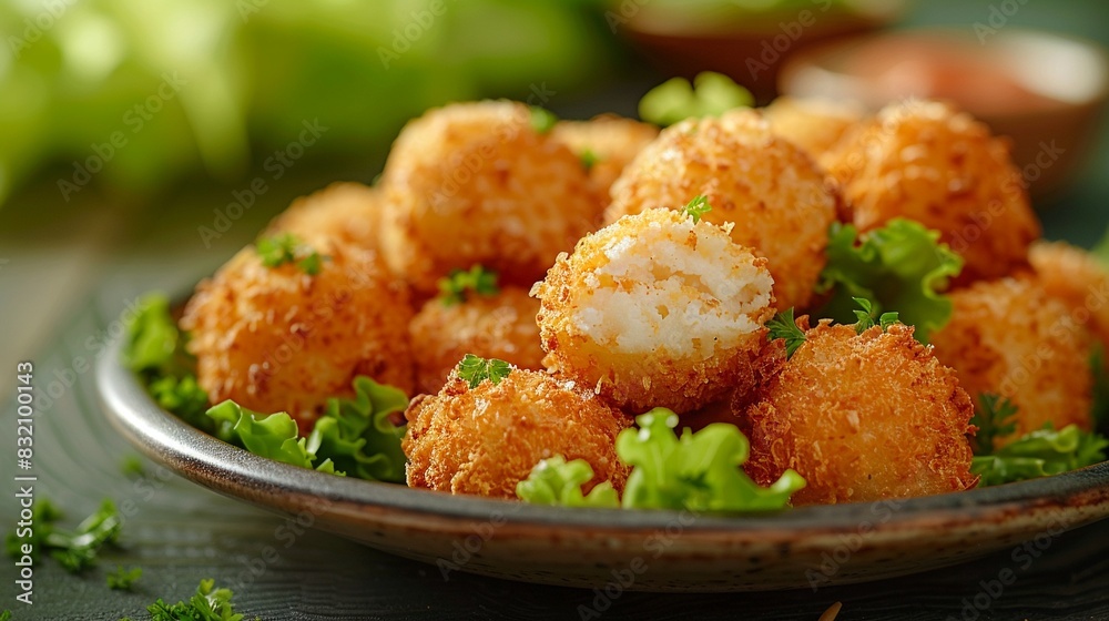 Cheese croquettes, crispy and golden, neatly arranged on a plate, food photography, high detail, bright and appetizing 8K , high-resolution, ultra HD,up32K HD Cheese croquettes, crispy and golden, neatly arranged on a plate, food photography, high detail, bright and appetizing 8K , high-resolution, ultra HD,up32K HD