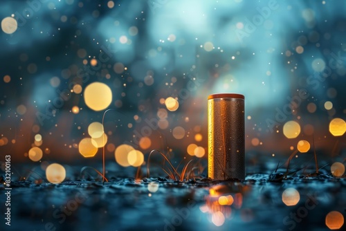 A single battery with imaginative elements, a unique background, and advanced themes to evoke a sense of wonder with a blurry backdrop and copy space