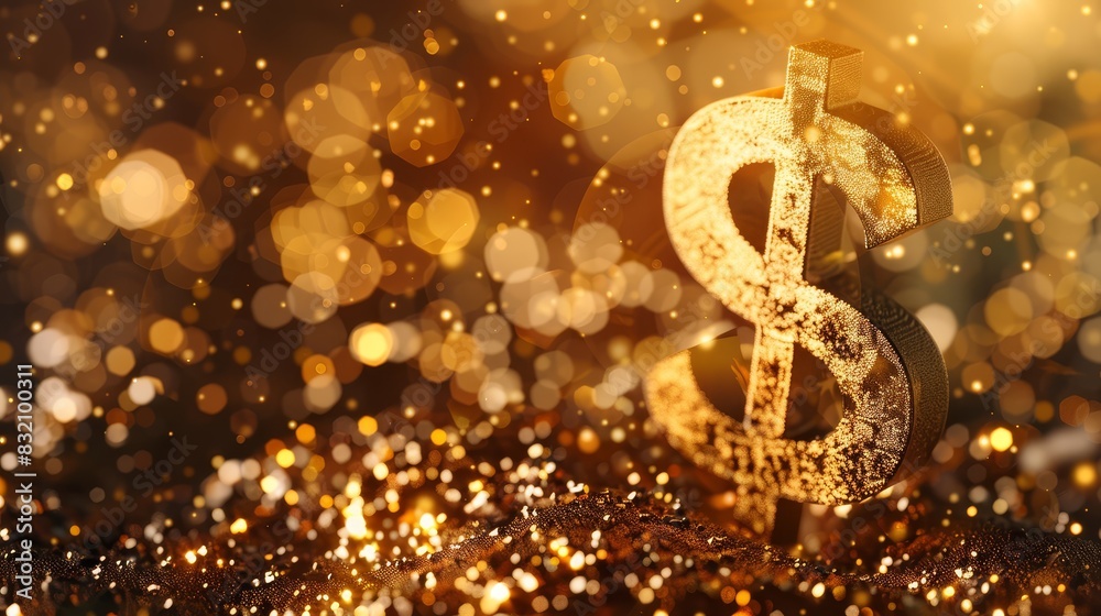 Golden dollar sign with a blurred background, ideal for themes of monetary wealth and financial growth Golden dollar sign with a blurred background, ideal for themes of monetary wealth and financial growth