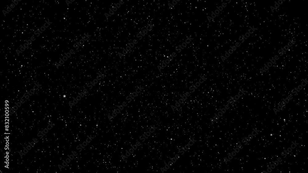 Seamless animated loop of snow particles slowly blowing on black background