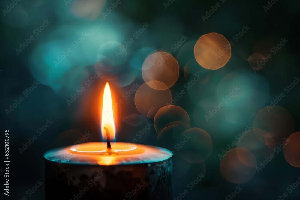 A single candle with imaginative elements, a unique background, and advanced themes to evoke a sense of wonder with a blurry backdrop and copy space A single candle with imaginative elements, a unique background, and advanced themes to evoke a sense of wonder with a blurry backdrop and copy space