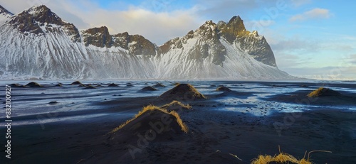 Vestrahorn Mountain and Stokksnes beach, south east Iceland, Polar Regions photo