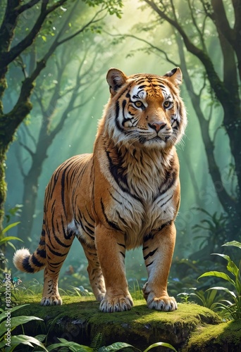 Majestic Tiger in a Lush Forest