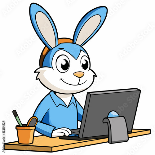 cartoon rabbit IT technician vector illustration  © Chayon Sarker