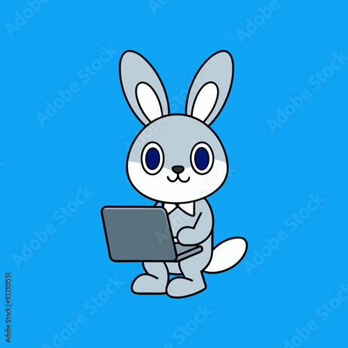 cartoon rabbit IT technician vector illustration 