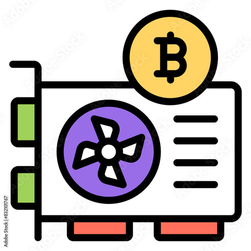 A unique design icon of bitcoin gpu card 

