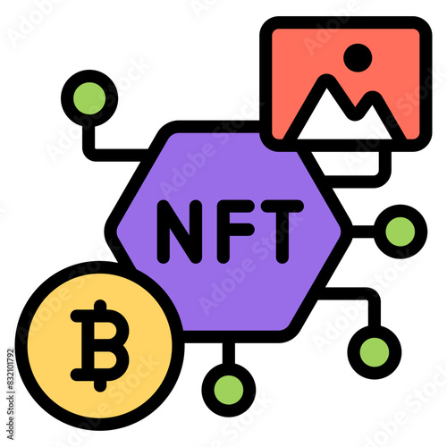 A colored design icon of nft network  

